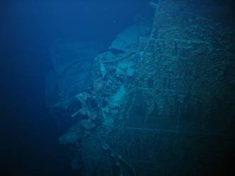 Break in ship's stbd side below main deck level